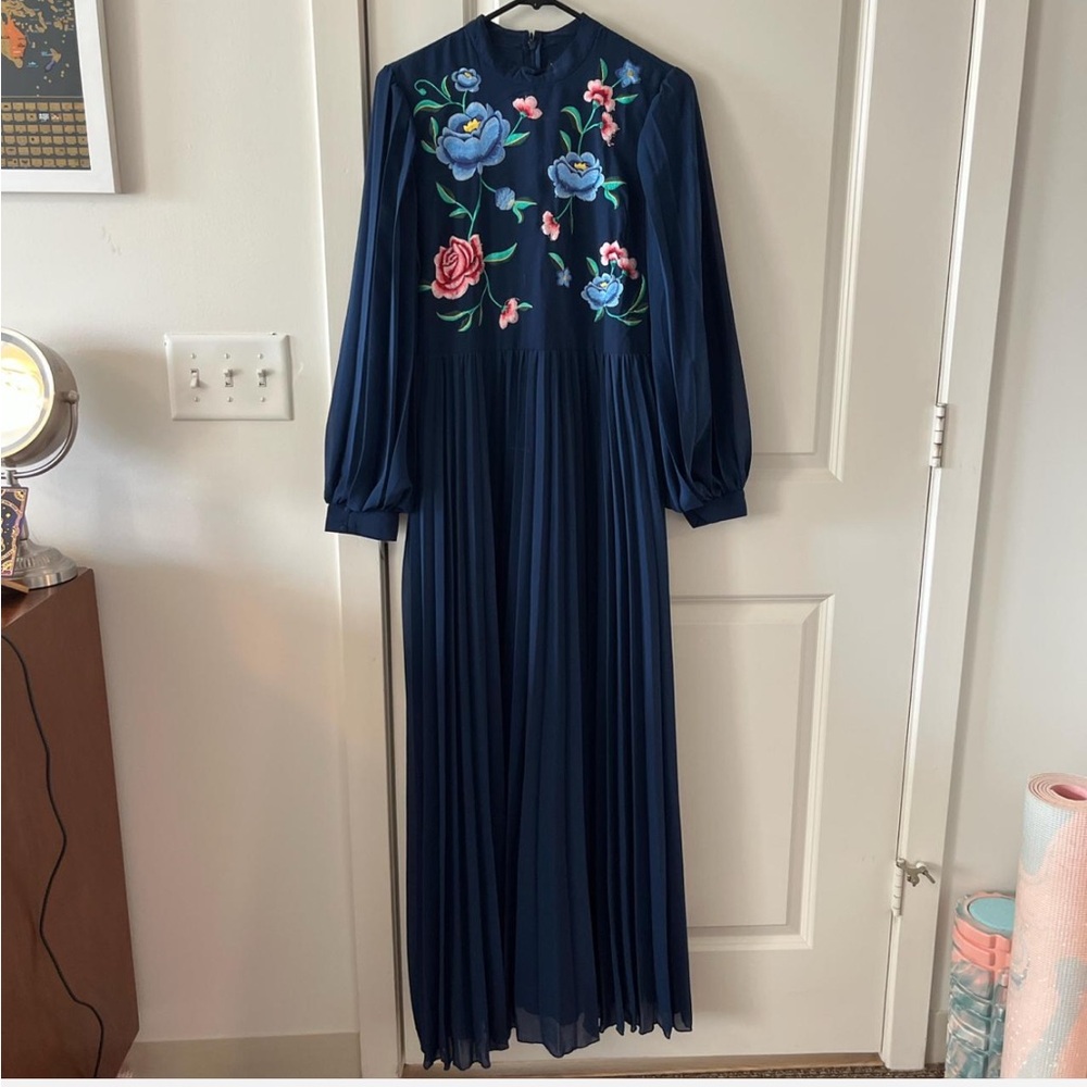 ASOS Navy Floral Long Sleeve Dress